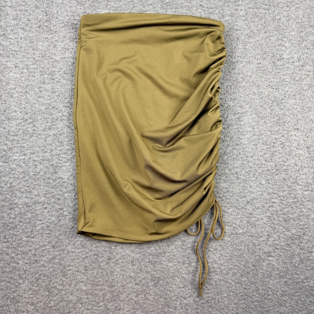 Oh Polly Ruched Mini Skirt Olive Green‎ Bodycon Drawstring Size US 2